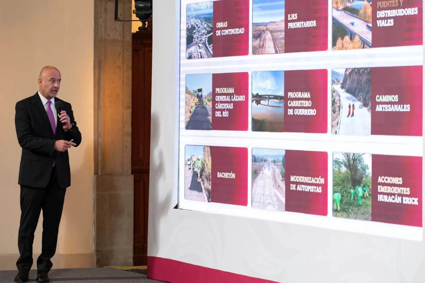 A person entering a door with a display of real estate listings.