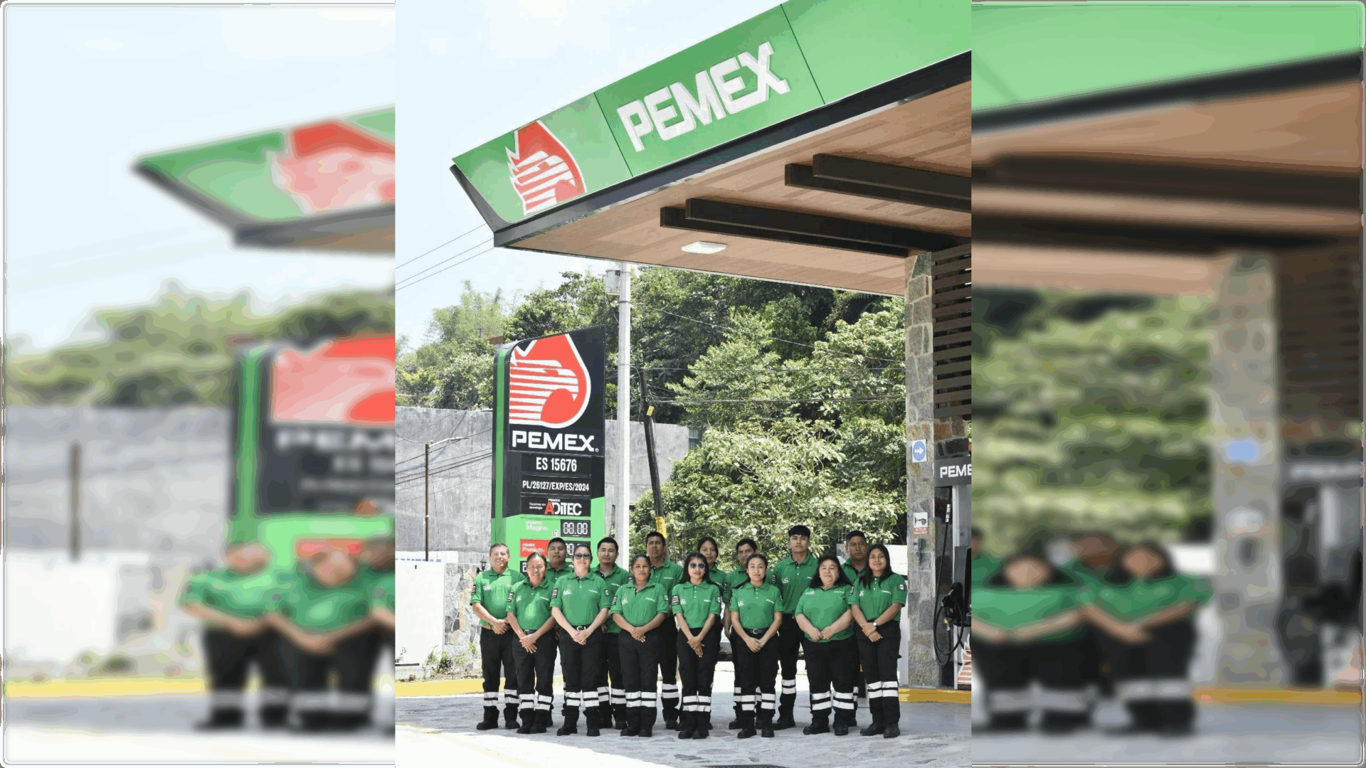 Personal operativo de Pemex frente a estación en 2025