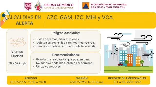 Alcaldías en alerta por vientos fuertes en Ciudad de México