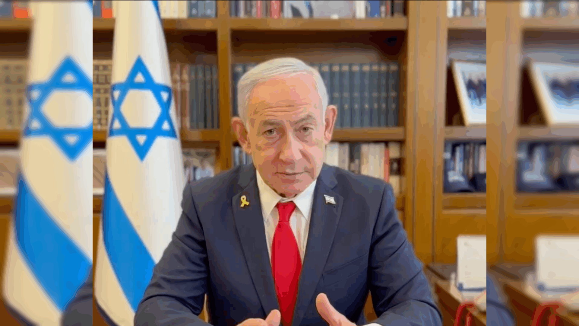 Benjamin Netanyahu, primer ministro de Israel, durante un comunicado oficial sobre Gaza.