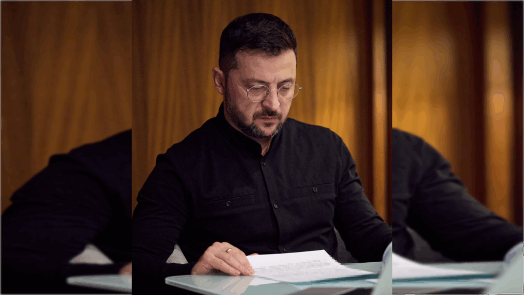 Zelensky analiza documentos en medio del conflicto en Ucrania