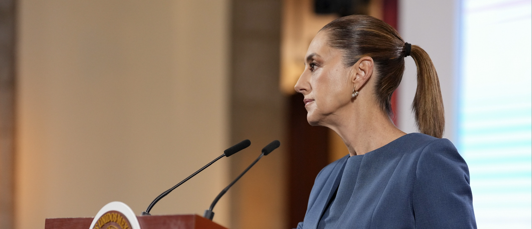 Claudia Sheinbaum durante conferencia en Palacio Nacional el 19 de agosto de 2025