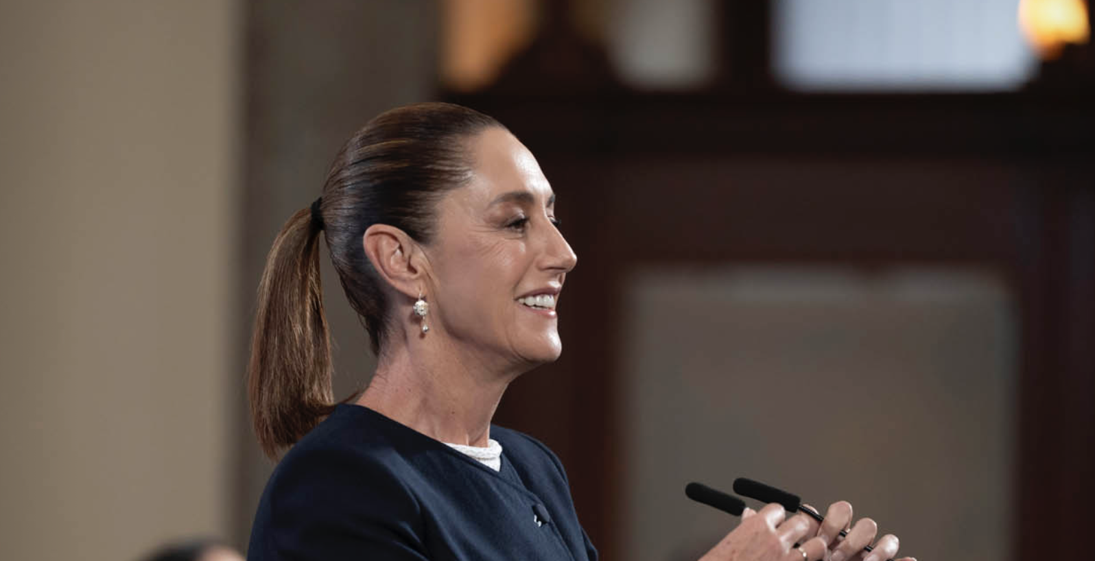 Claudia Sheinbaum durante conferencia en Palacio Nacional previo a reunión con ministros de Brasil