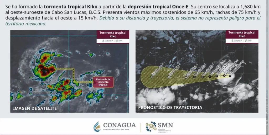 Imagen satelital de la tormenta tropical Kiko difundida por Conagua