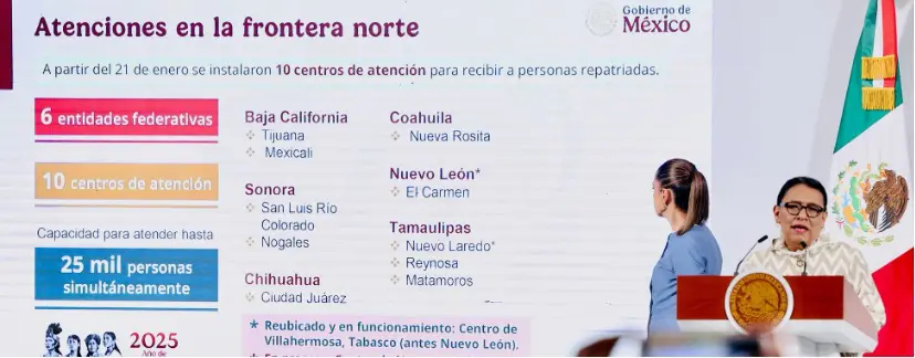 Rosa Icela Rodríguez y Claudia Sheinbaum presentan atención a repatriados en la frontera norte
