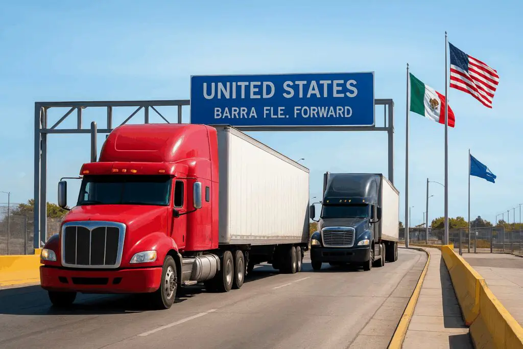 Camiones en la frontera México Estados Unidos