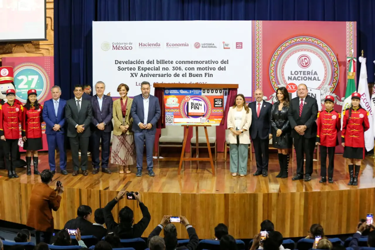 Billete conmemorativo del XV aniversario del Buen Fin 2025 de la Lotería Nacional