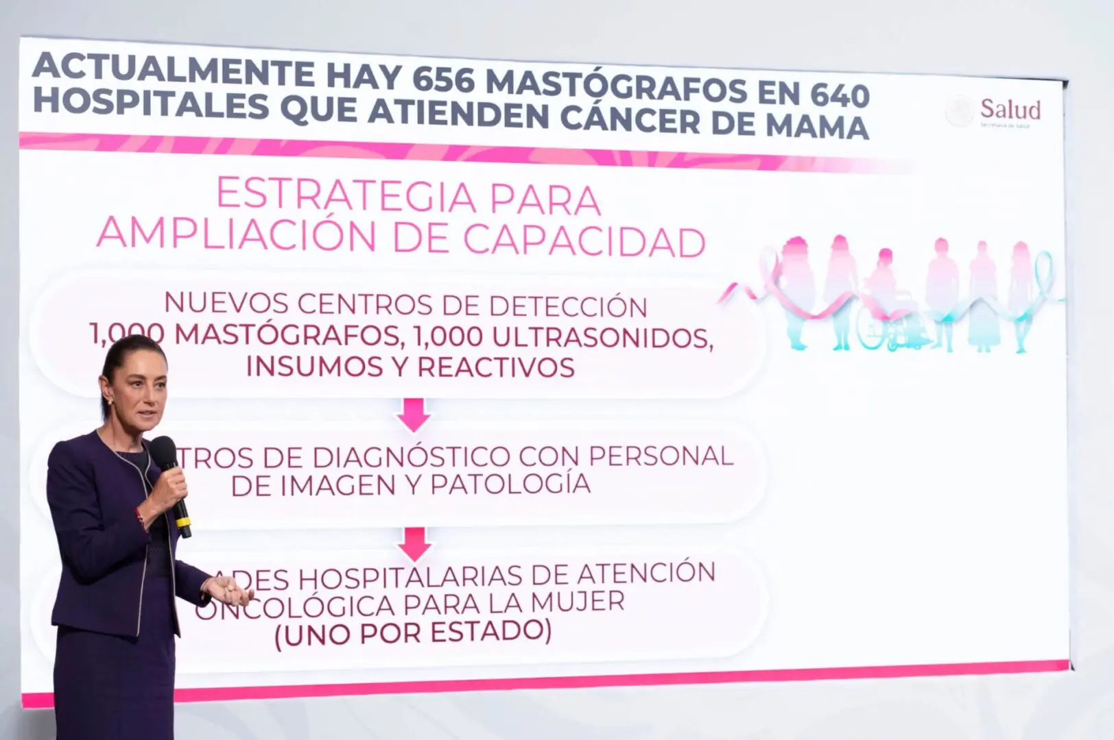 Woman presenting breast cancer screening slide