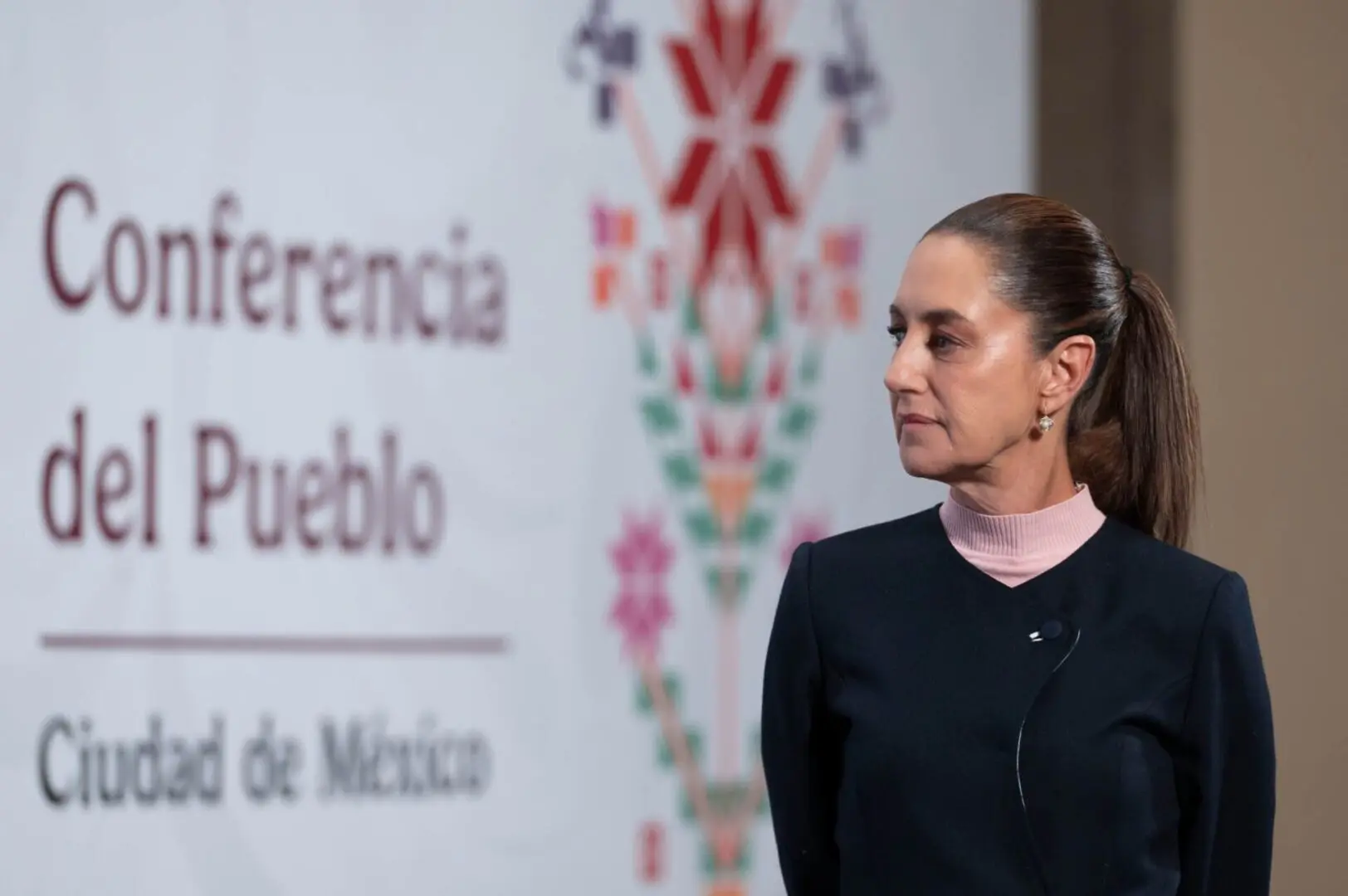 Woman at Mexico City conference banner