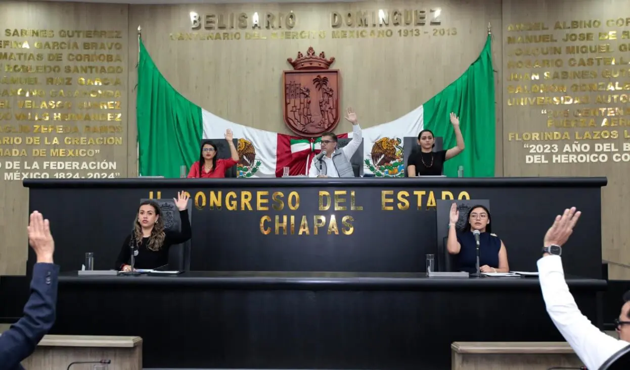 Chiapas state congress session with raised hands