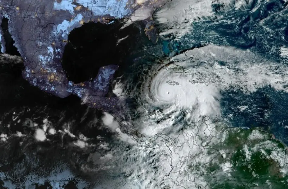 Satellite image of hurricane over Caribbean islands