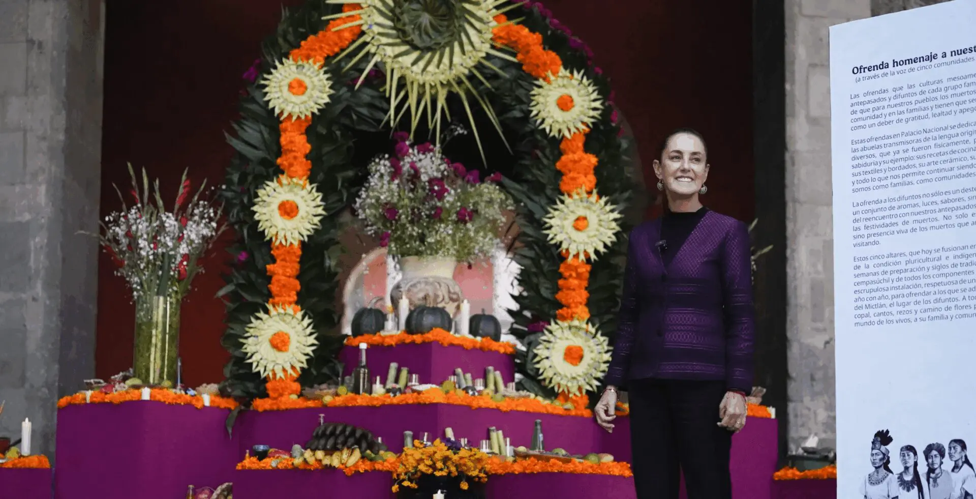 Ofrenda de Día de Muertos dedicada a mujeres indígenas en Palacio Nacional