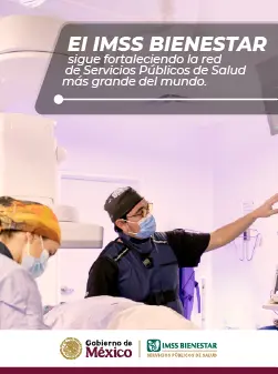 Medical staff in clinic with IMSS signage