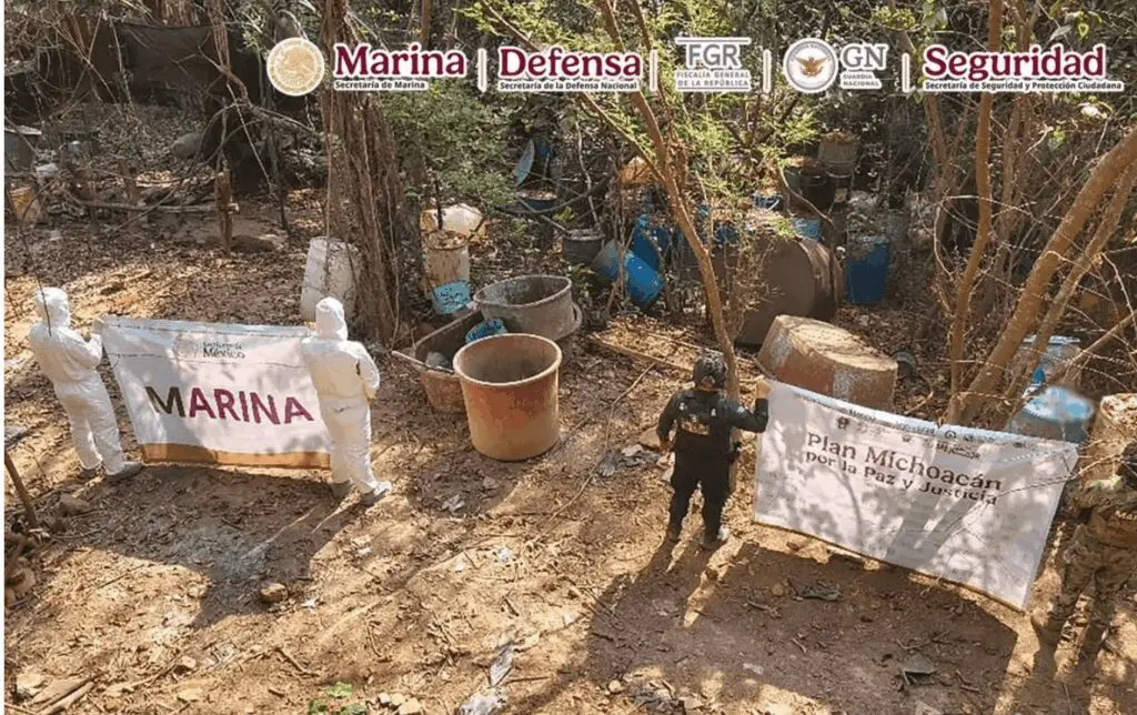 Marina officers at makeshift chemical barrel site