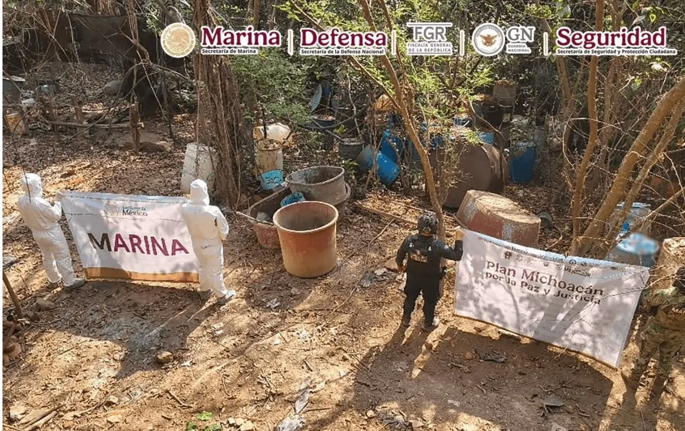 Marina officers at makeshift chemical barrel site