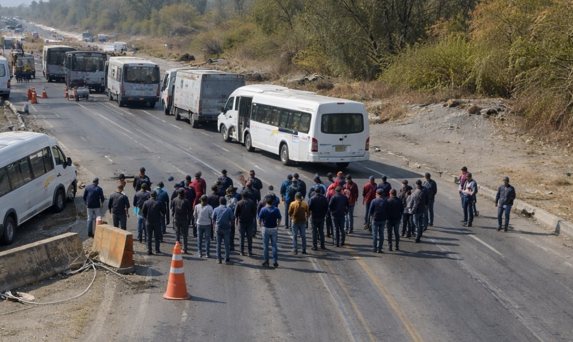 Imagen generada con IA sobre bloqueo de transportistas en el Edomex