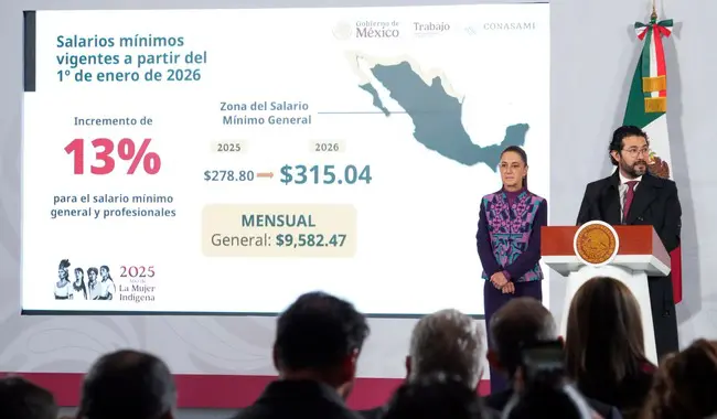 Presidenta Claudia Sheinbaum durante mensaje sobre política salarial en México