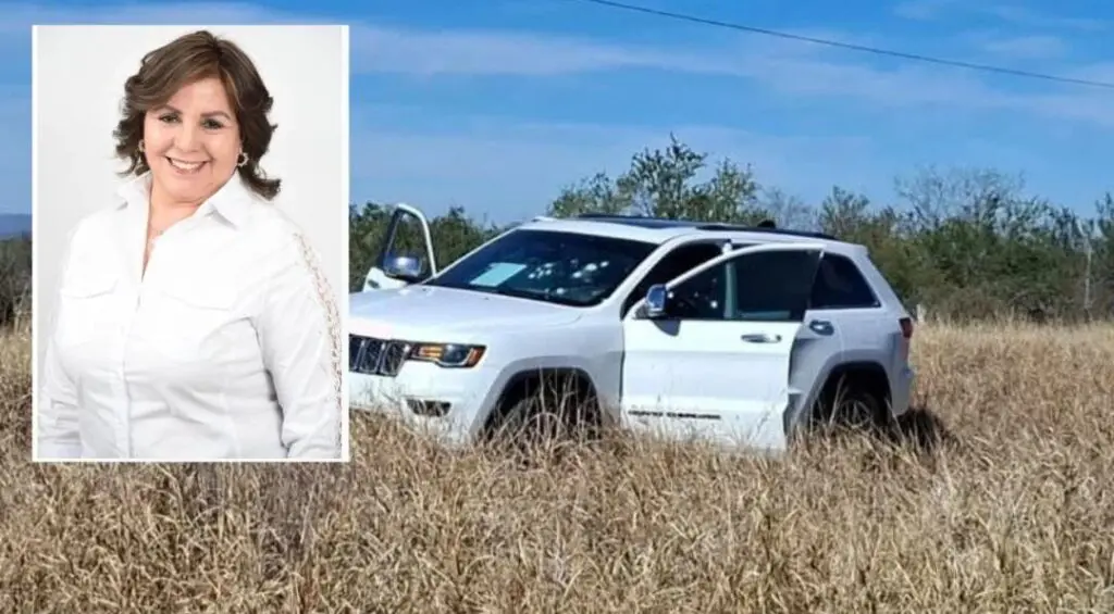 fotografía de la presidenta municipal de Bacanora, Sonora, y su camioneta blanca tras ser atacada