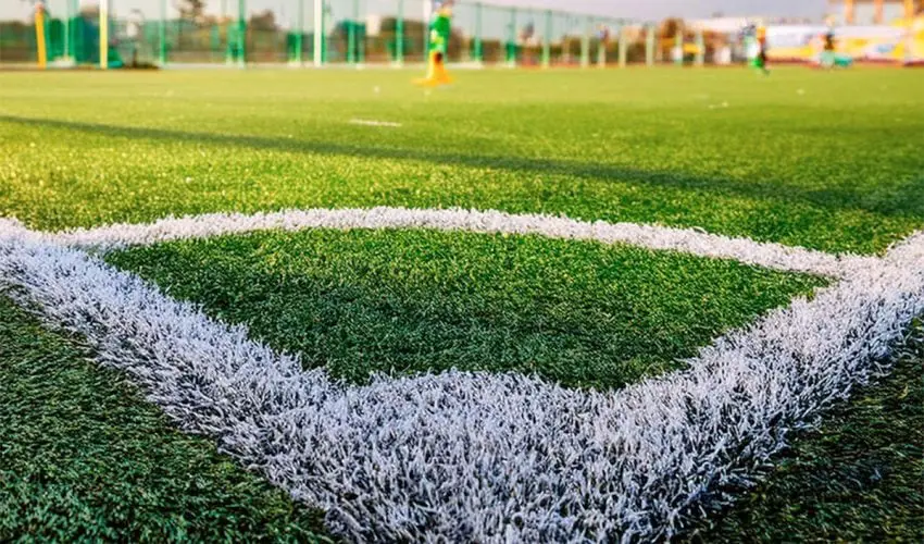 Pasto pintado en cancha de futbol.