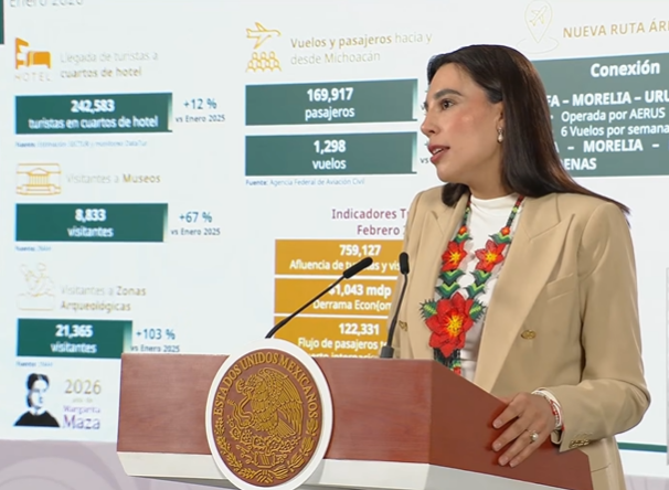 Josefina Rodríguez Zamora ante el micrófono en Palacio Nacional
