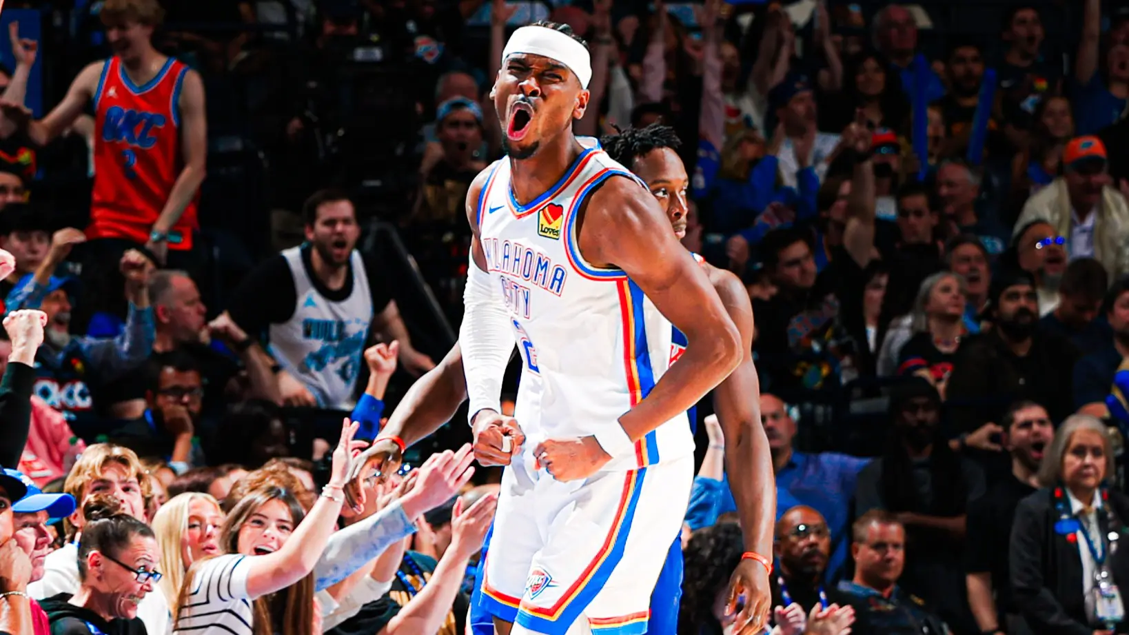 Shai Gilgeous-Alexander en un juego de los OKC Thunder contra los new York Knicks.