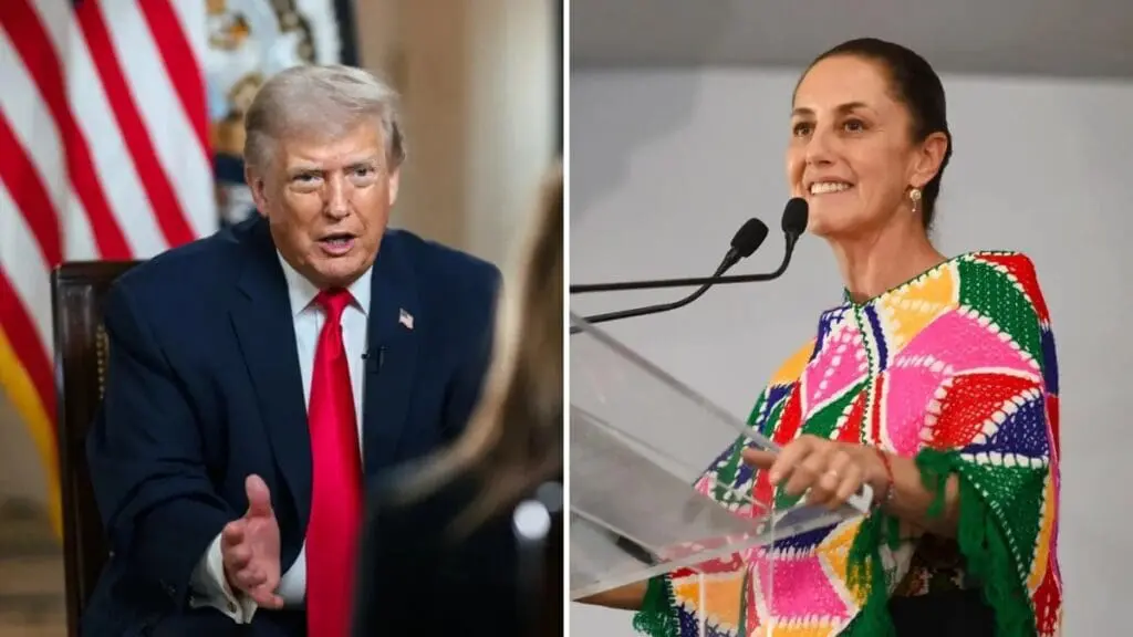 Man in suit gesturing, woman speaking at podium