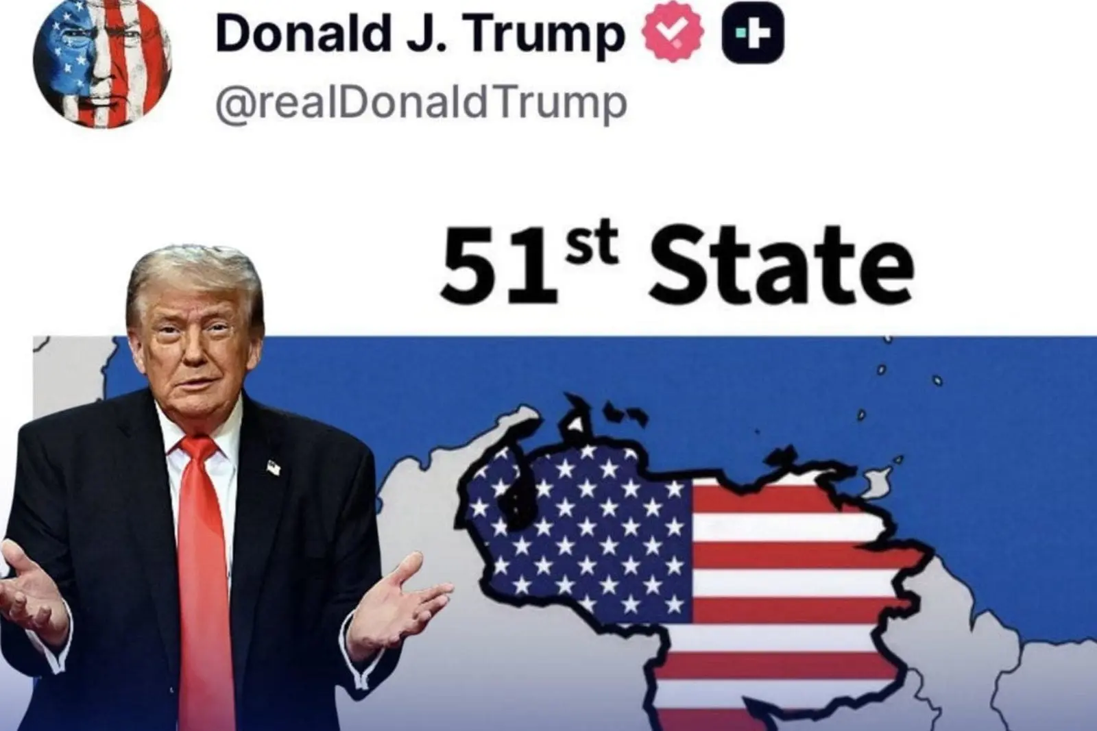 Donald Trump desata polémica tras publicar imagen de Venezuela como “estado 51” de EU