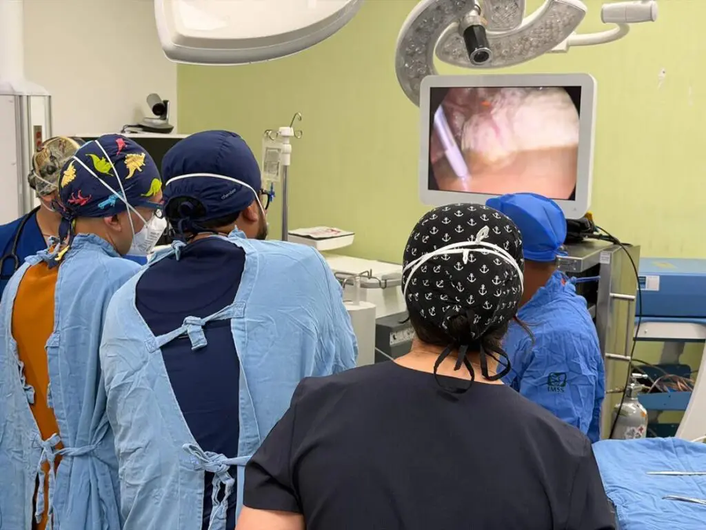 Surgical team performing endoscopic procedure