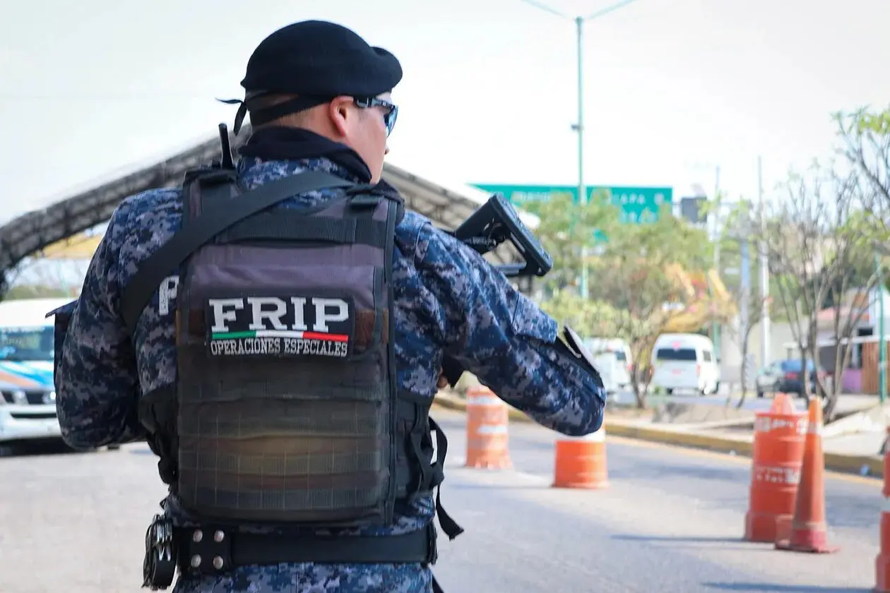 Officer in tactical vest at road checkpoint