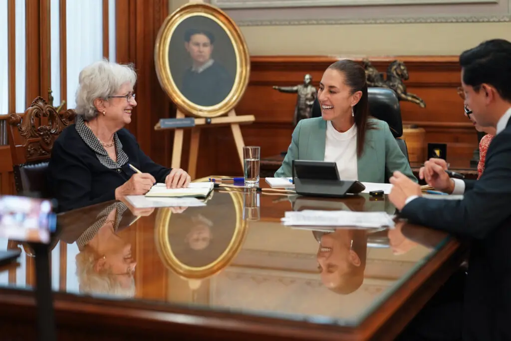 Business meeting with three professionals smiling