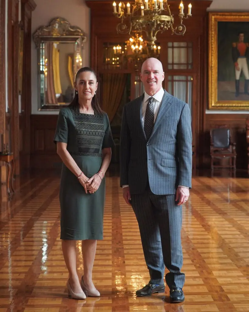 Two people in formal attire in ornate room