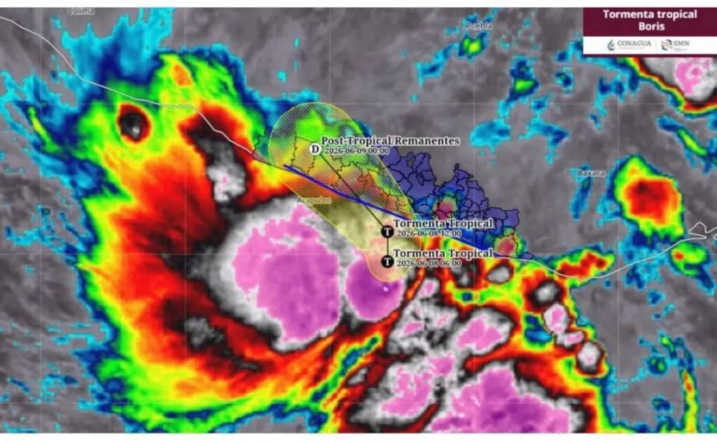 Infrared satellite map of Tropical Storm Boris