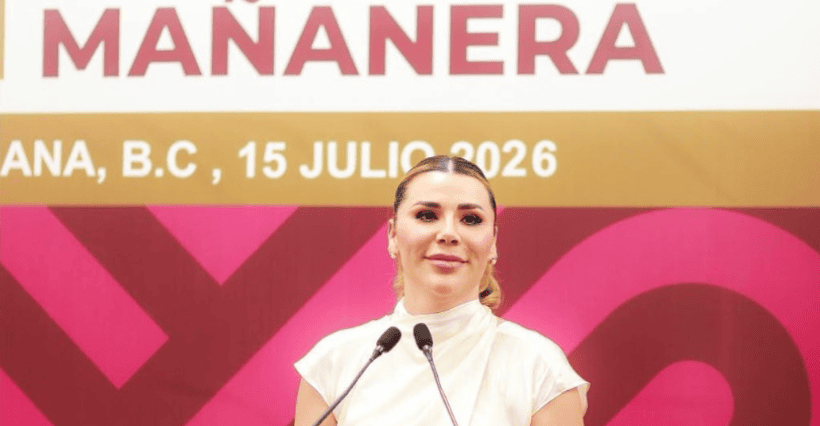 Marina del Pilar Ávila durante su conferencia de prensa del 15 de julio en Tijuana