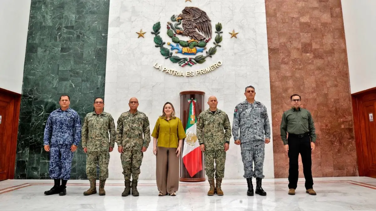 Yeraldine Bonilla Valverde, gobernadora interina de Sinaloa, durante actividades de seguridad estatal. Foto X: @YeralBonillaV