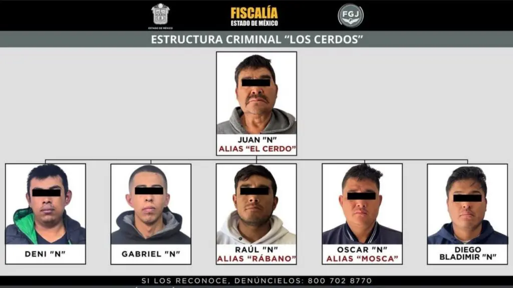 Detención de presuntos integrantes de Los Cerdos en el Estado de México. Foto: Fiscalía Edomex