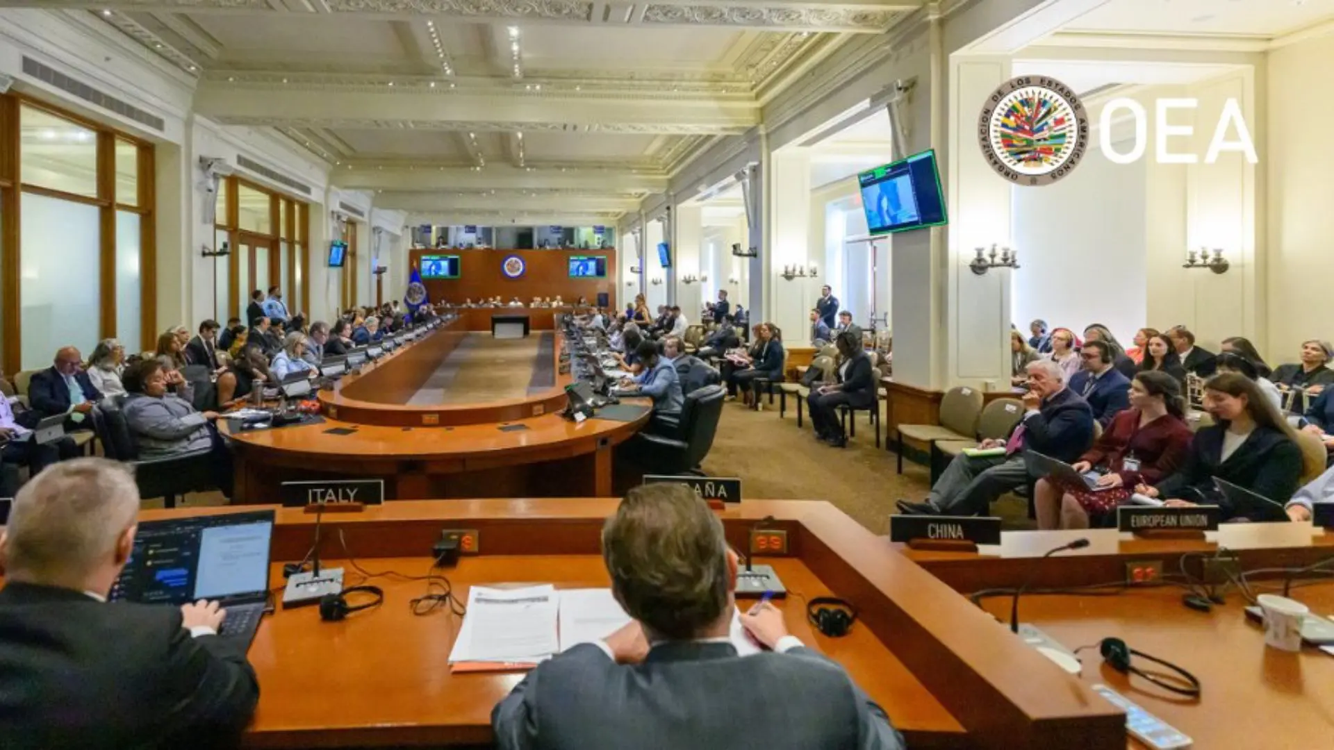 Imagen publicada por la cuenta oficial de la OEA en X que muestra una sesión del Consejo Permanente, donde se discutió una propuesta relacionada con Nicaragua.