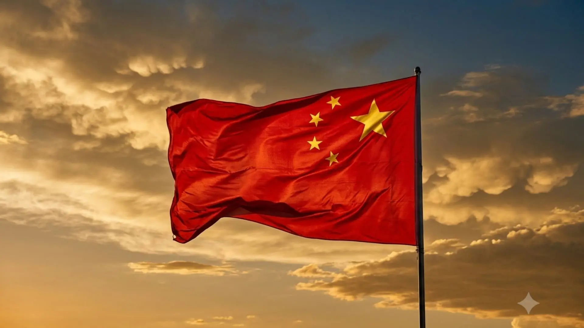 Bandera de China durante un acto oficial tras el anuncio de nuevas restricciones comerciales a Estados Unidos.
