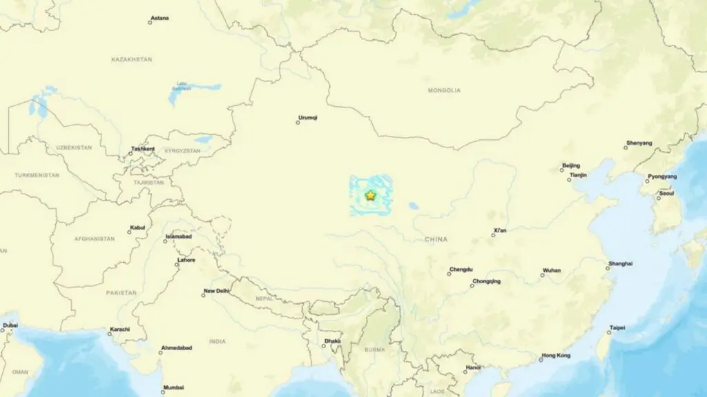 El sismo tuvo su epicentro a 269 kilómetros al sureste de Dunhuang y una profundidad de 10 kilómetros, según el USGS. Foto Servicio Geológico de Estados Unidos