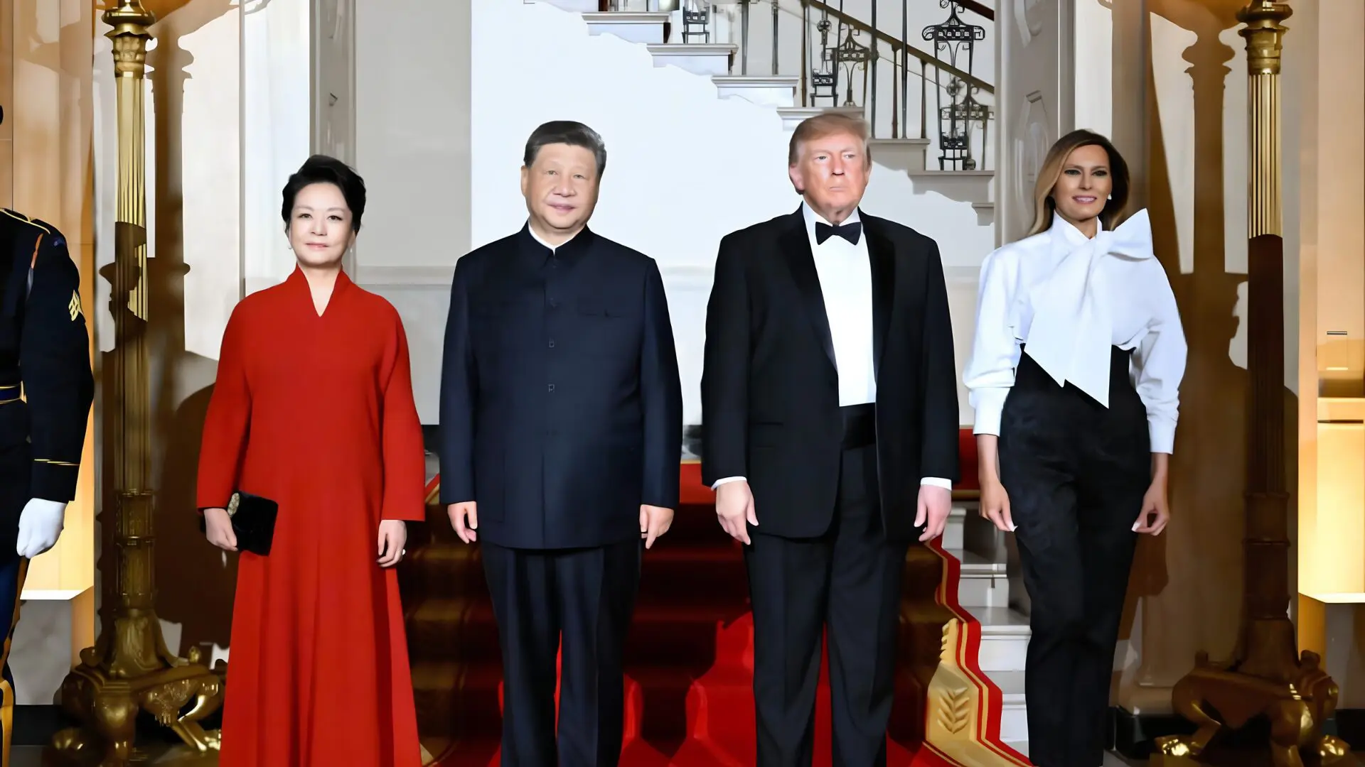 El presidente Donald Trump recibió a Xi Jinping y Peng Liyuan en una cena de Estado celebrada el 24 de septiembre en la Casa Blanca.
