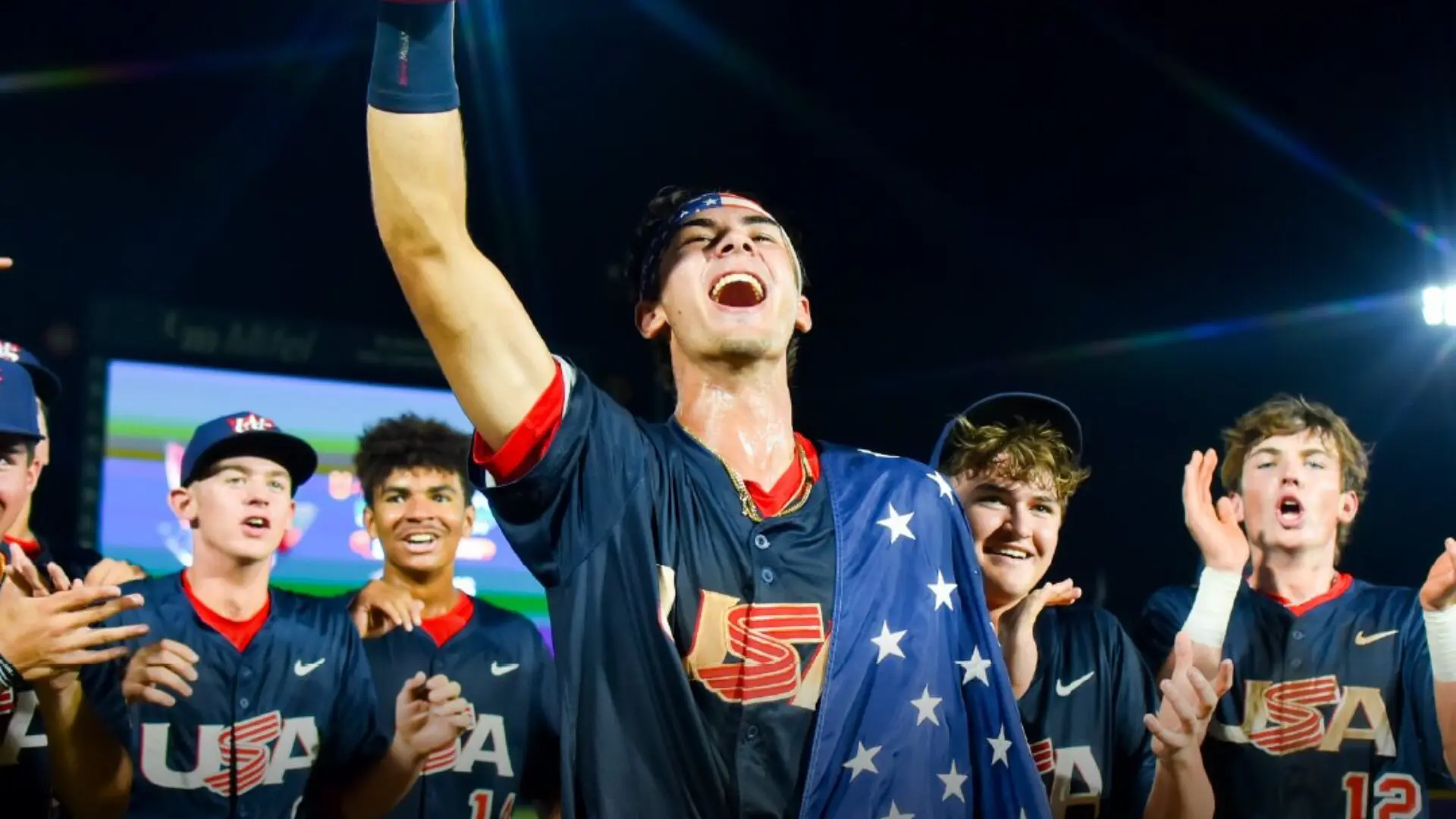 Estados Unidos celebra el título de la Copa Mundial de Beisbol Sub-15 en Mérida. Foto @WBSC