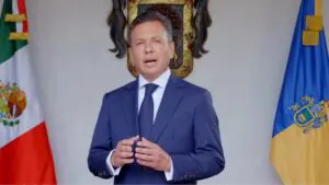 Pablo Lemus durante un mensaje en video sobre los disturbios registrados en Guadalajara.