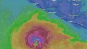 Imagen del monitoreo de la tormenta tropical Vance en el océano Pacífico. Captura de pantalla de Windy.