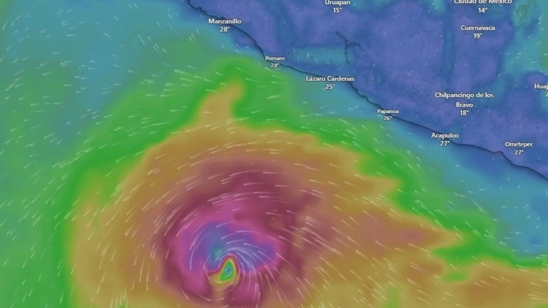 Imagen del monitoreo de la tormenta tropical Vance en el océano Pacífico. Captura de pantalla de Windy.
