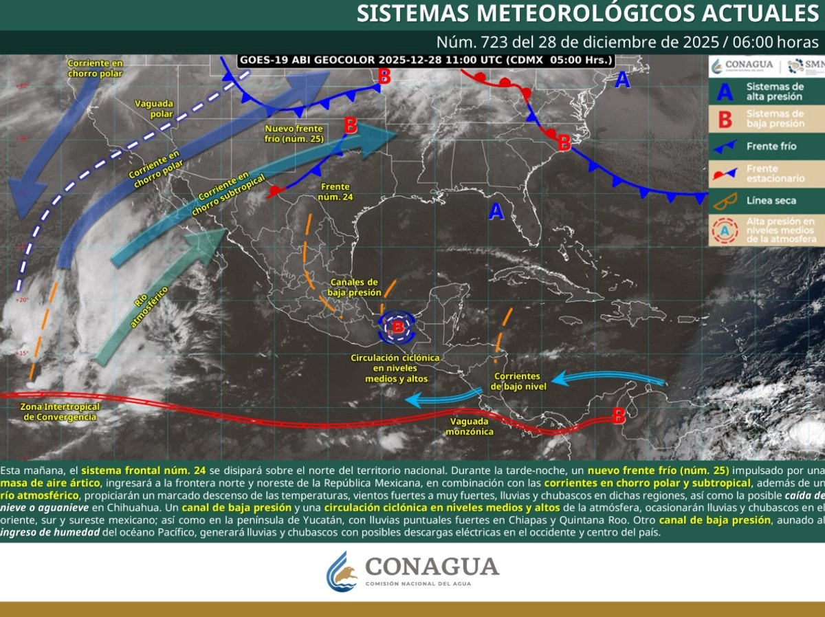 Nuevo frente frío provoca lluvias y descenso de temperaturas en México