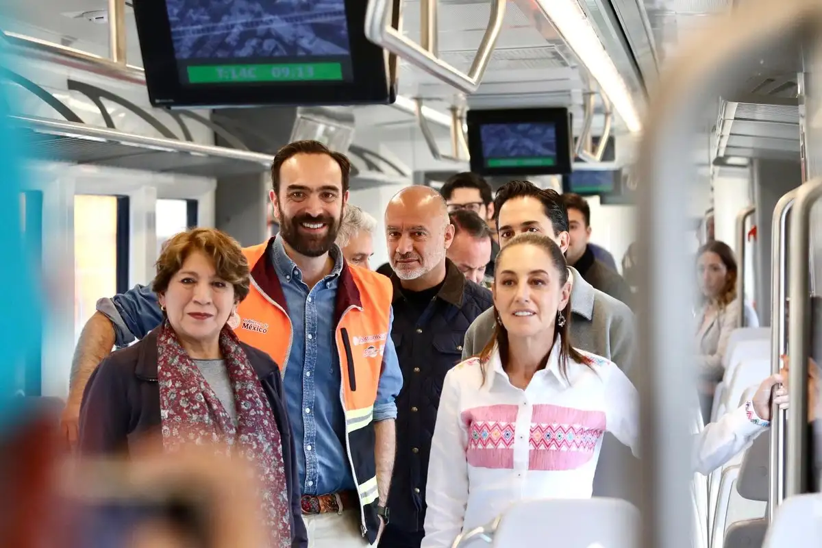 Sheinbaum realiza recorrido de prueba en el tren Lechería-AIFA